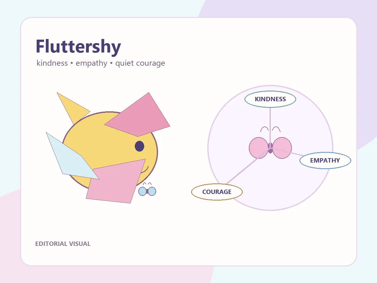 Fan-made editorial visual representing Fluttershy's kindness, empathy, and quiet courage